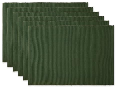DII Basic Everyday Ribbed Tabletop 100% Cotton, Placemat Set, 13x19, Dark Green, 6 Piece