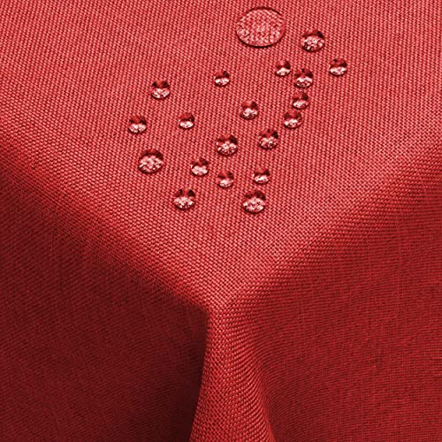 DecoHomeTextil Leinen Optik Tischdecke, Rechteckig 130 x 220 cm Dunkelrot, wasserabweisend, fleckenabweisend, abwaschbar, Lotuseffekt, bügelfrei