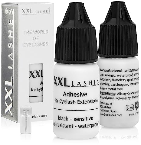 XXL Lashes Eyelash Adhesive sensitive - la prima colla per ciglia resistente agli oli, una delle migliori sul mercato, impermeabile, ipoallergenica, inodore, lunga durata (nero)