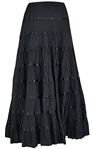 Phagun Women Cotton Long Skirt 9 Panel Full Circle Skirt Maxi Summer Clothing, 10, Black