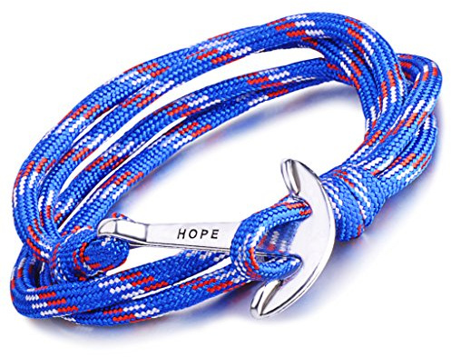 Infinite U mode hopp sjöman ankare kvinnor män wrap armband flätat färgglatt nylonrep legering flerskikts berlock armband armring, 8 inch, Nylonrep, Ingen sten