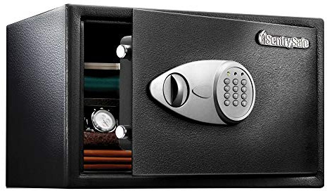SentrySafe Black Home Safe with Shelf and Digital Keypad, Large Safe for Laptop, Documents, Money, Exterior: 10.6 x 16.9 x 14.6 Inches, X125
