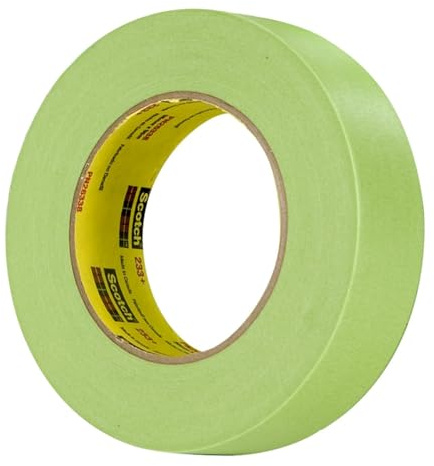 3M Scotch 233+ 26338-16 Crepe Paper Performance Masking Tape, 250 Degree F Performance Temperature, 25 lbs/in Tensile Strength, 60 yds Length x 1-1/2 Width, Green (Case of 16 Rolls)