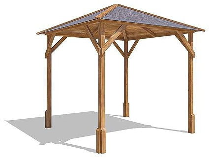 Dunster House Wooden Gazebo, 2m x 2m / W6'6 x D6'6 70mm x 70mm Uprights, 15mm Tongue and Groove Boards, Pressure Treated, Roof Shingles & Nails Included, Utopia 200