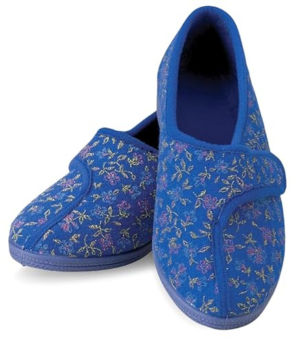Performance Health Ladies Patterned Slippers – Adjustable Hook & Loop Closure, Soft Textile Lining, Non-Slip Rubber Sole – Comfortable, Machine Washable Support for Swollen Feet