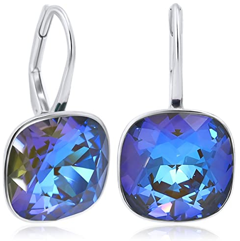Silberohrringe 925 Sterling Silber Markenkristalle aus Österreich Blau Lila NOBEL SCHMUCK