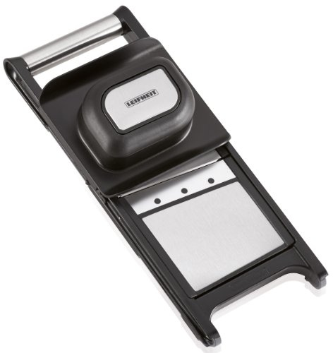 Leifheit Easy Slicer, Scheibenschneider mit 50% Zeitersparnis dank 2 extra scharfen Klingen und Wippmechanismus, Gemüsehobel, Gemüseschneider mit ergonomischen Restehalter, Gurkenhobel