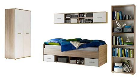AVANTI TRENDSTORE - Neo - Set camera per bambini o ragazzi in laminato di quercia Sonoma/bianco