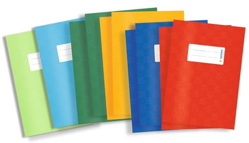 HERMA 19996 Heftumschläge A5 Bast Sortiment, 10 Stück, Hefthüllen mit Beschriftungsetikett & Baststruktur aus strapazierfähiger & abwischbarer Polypropylen-Folie, Heftschoner Set für Schulhefte farbig