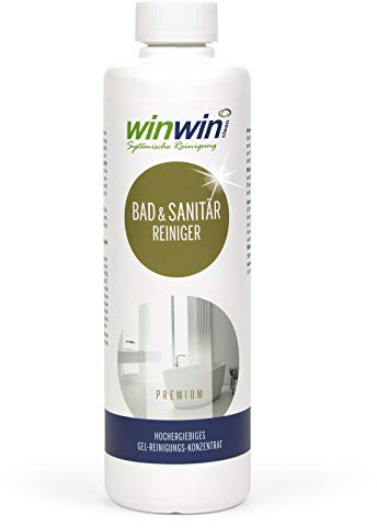 winwinCLEAN Bad-Reiniger [Premium Gel] Sanitärreiniger für zuverlässige Hygiene | Wirksames Gel gegen Kalk & Seifenreste | Abperleffekt & Langzeitschutz für Dusche,Toilette,Fliesen,Badarmaturen | 0,5L
