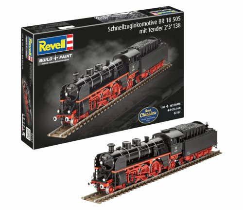 Revell Modellbausatz Schnellzuglokomotive BR 18 505 – Maßstab 1:87 – Historische Dampflok – Detailliertes Modell mit Tender – Präzises Fahrwerk & Schubgestänge – Perfekt für Modellbahn & Diorama