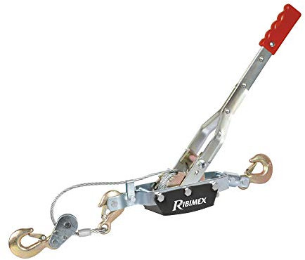 Ribimex Argano Manuale a Fune, Trazione Massima 4 Tonnellate, Cavo in Acciaio da 3 m, Braccio da 50 cm con Impugnatura Ergonomica, Ideale per Traino di Veicoli, Barche e Attrezzature - PRTIRF4T
