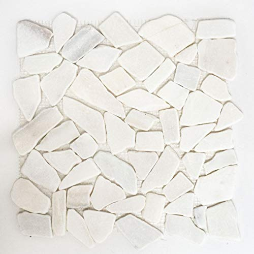 Mosaik Bruch/Ciot uni weiß Marmor Naturstein Küche, Mosaikstein Format: 15-69x8 mm, Bogengröße: 315x315 mm, 1 Mosaikmatte