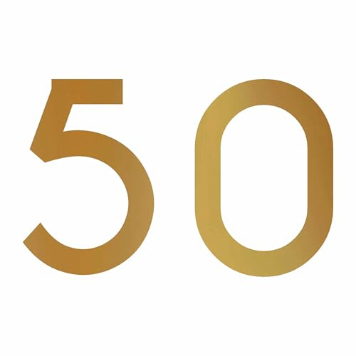 Zahl 50 in gold, 30 cm großer Sticker, wetterfeste Klebezahl | Selbstklebende Klebefolie für Hausnummern an Tür, Tor, Garage, Schaufenster und allen glatten Oberflächen
