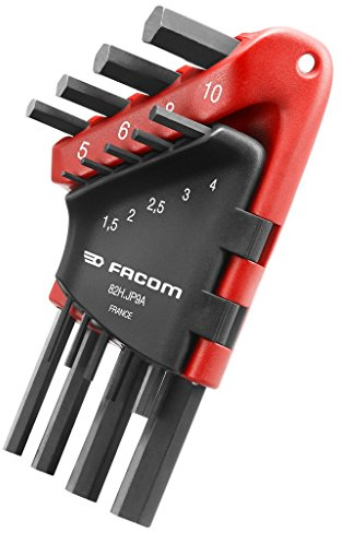 FACOM - Jeu de Clés Allen en L Métrique Hexagonal 9 Pièces - 82H.JP9A - Clés Mâles à 6 Pans à Bras Long et Court - Outils Coudées - Tailles 1,5 mm à 10 mm - Outillage à Main