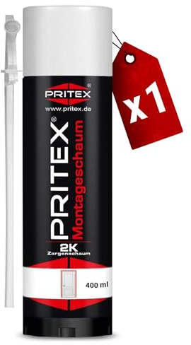 PRITEX – 2K Montageschaum 1 x 400 ml inkl. Aussprührohr – Bauschaum zum Verfüllen, Dämmen & Abdichten – Zargenschaum zur Montage von Türzargen, Fensterrahmen & Holztürfuttern