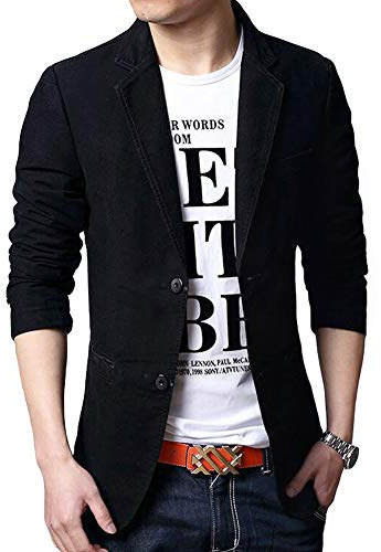 Allthemen Blazer da Uomo Casual Giacca Slim Fit Giacche in Cotone Monopetto a Due Bottoni Blazer Elegante Tinta Unita Nero M
