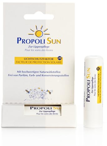 Propolis Lippenpflege mit Sonnenschutz LSF 20 – Intensiver Lippenpflegestift mit Vitamin E, Bio-Bienenwachs, natürlichen Ölen & Propolis, feuchtigkeitsspendend für empfindliche, rissige Lippen