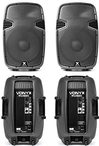 VONYX SPJ-1500A 15-Inch Active PA Speakers Bundle, High-Powered 3200W PA System with Integrated Amplifiers, Mic/Line Inputs & EQ, Set of 4 Speakers for DJs, Events, Live Sound & Parties
