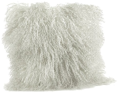 Occasion Gallery Ivory Color Real Mongolian Lamb Fur Pillow, Filled. 20 Inch Square