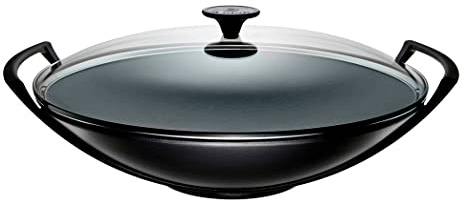 Le Creuset Gusseisen-Wok mit Glasdeckel, Ø 36 cm, 4,5 L, Schwarz Matt, 25304360000460