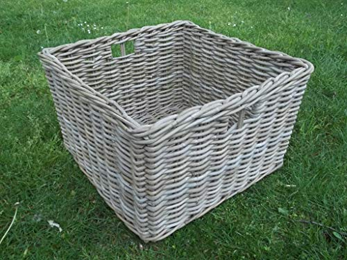 Kaminkorb Holzkorb, Regalkorb, Erntekorb aus Rattan, beige-grau, Gr.3, ca. 50 x 50 x 30