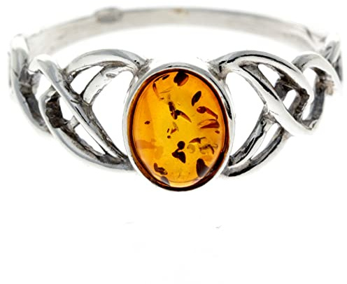 SilverAmber Jewellery - Anello in argento Sterling 925 e ambra baltica - Fiocchi celtici - 7482, Q, Argento, Ambra