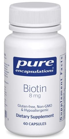Pure Encapsulations Biotin 8 mg - B Vitamin Supplement to Aid Stress Relief, Hair, Skin & Nail Strengthening, Metabolism, Carbohydrate Support & Nervous System* - with Premium Biotin - 60 Capsules