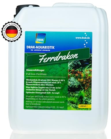 DRAK-Aquaristik® Ferrdrakon Fertiglösung 5,0l Eisendünger Aquarium | Aquarium Pflanzendünger hochkonzentriert | Flüssig Dünger für Intensive Blattfärbung | Basis-Düngung für Aquarienpflanzen Wachstum