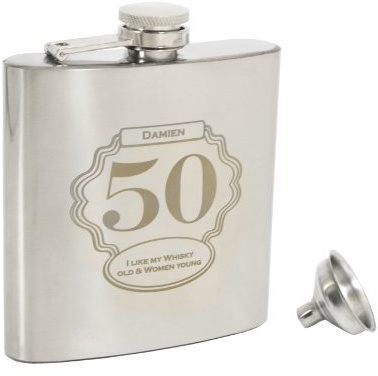 Custom Personalised Stainless Steel Big Age Hipflask. Laser Engraved. Ideal Milestone Birthday Gift. 18th, 21st, 30th.