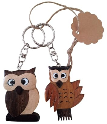 CleanPrince 2 Stück Set XL Schlüsselanhänger (6 x 4,5 cm) Eule Eulen Holzanhänger Paarschmuck Vögel Kauz Anhänger Partnerschmuck Freundschaftsschmuck Country Modeschmuck am Dirndl Oktoberfest