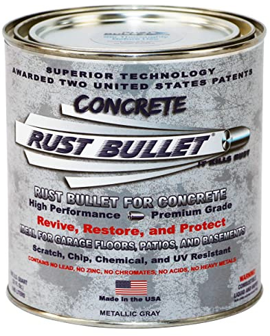 RUST BULLET for Concrete - Metallic Gray - 1 Quart - High-Performance, Easy-To-Apply Concrete Paint for Garages, Basements, Porches, and Patios
