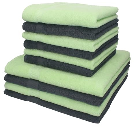 Betz Palermo Handtuch Set 10-teilig – 4 Duschtücher 70×140 cm & 6 Handtücher 50×100 cm, 100% Baumwolle 360 g/m², weich & saugstark, Oeko-TEX® Farbe anthrazit und grün