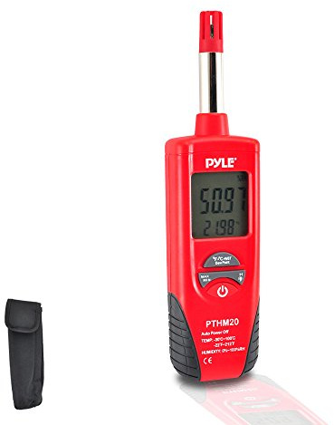 Pyle Meters Indoor Humidity and Temperature Monitor-Portable Digital Hygrometer Thermometer, Moisture Temperature and Humidity Sensor Gauge w/ Dew Point, Wet Bulb Temperature Meter Tester PTHM20 (Red)