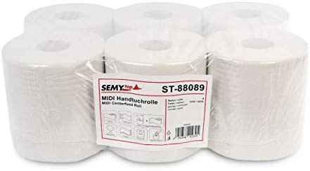 SemyTop Handtuchrolle Midi, Innenabwicklung 20 cm, 2 lagig, weißlich, 1er Pack (1 x 6 Stück)
