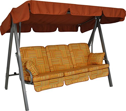 Angerer Freizeitmöbel GmbH Hollywoodschaukel Select - Gartenschaukel Made in Germany - Schaukel zum Sitzen, Liegen und Entspannen - inklusive Bett-Funktion - einfache Montage (Orange Gemustert)