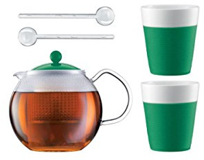 Bodum ASSAM SET Teebereiter mit 2 Gläser und Löffel Tannengrün AK1830-XY-Y15-10