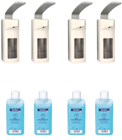 4 x Medi-Inn Wandspender Eurospender Kunststoff 500 ml Langer Armhebel + 4 x Bode | Hartmann Sterillium Händedesinfektion 500 ml