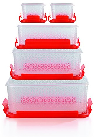 TV Unser Original 01837 Gourmetmaxx Frischhaltedosen klick-it Kompakt, 10-teilig, Plastik, 20,90 x 8,50 x 15 cm, rot