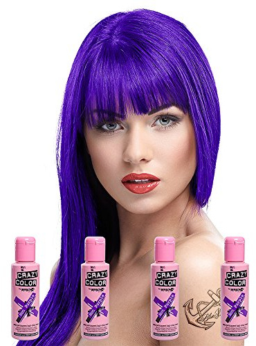 4 x Crazy Colour Semi Permanent Hair Dyes 100ml (Hot Purple) by Crazy Colour
