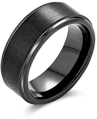 Bling Jewelry Personalisieren Personalisierbarer Breiter Polierter Abgeschrägter Rand Gebürsteter Satin Matte Paare Titan Schwarz Oder Silber Gold Tone Hochzeit Band Ring Für Männer Kompfort Fit 8Mm