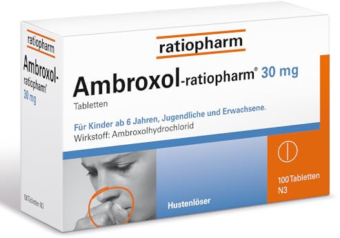 Ambroxol-ratiopharm 30 mg Tabletten, 100 Stück, bei Husten | Lösen den Schleim und lindern den Husten bei akuten und chronischen Erkrankungen der unteren Atemwege