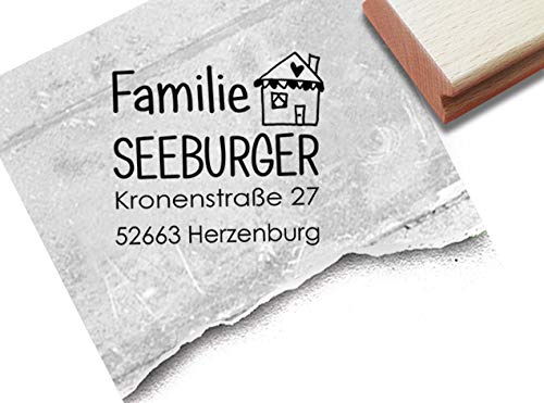 Stempel PERSONALISIERT - Adressstempel HERZHAUS individuell - Firmenstempel Familienstempel Haus Geschenk für Kinder und Erwachsene - zAcheR-fineT