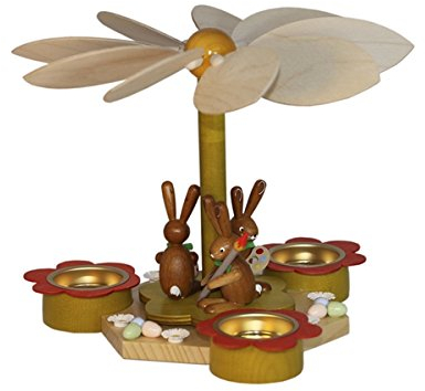 Rudolphs Schatzkiste Teelichtpyramide Osterhasen BxHxT 23x18,5x23cm NEU Pyramide Holzpyramide Ostern Osterhase Seiffen Erzgebirge Weihnachten Wärmespiel Teelicht Lichter Figur Holz Flügel Kerze