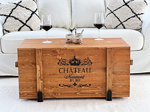 Uncle Joe´s baúl Chateau Mesa baúl Mesa Estilo Vintage Shabby Chic de Maciza de Madera en Color marrón con Espacio y Tapa Caja de Madera Mesa Auxiliar rústico Salón Mesa Mesa de Madera Color Nogal