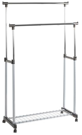 HAKU Rollgarderobe alu, Chrom, grau, Kunststoff, Metall - Maße: B 95 cm x H 95-170 cm x T 43 cm, Style: Modern