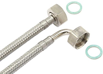 Sani-Flex Panzerschlauch, Flexschlauch, DN8, 3/4'ÜM x 3/4'ÜM mit 90° Bogen, 50-100cm, für Trinkwasser | lebensmittelecht, geruchs- und geschmacksneutral, Schlauchlänge:50cm