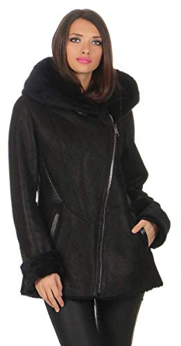 Hollert Damen Lammfelljacke Lena Winterjacke aus Merino Schaffell Echtleder mit Kapuze