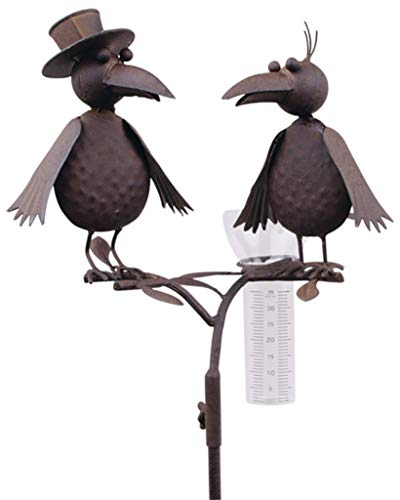 Regenmesser Vogelduo mit Hut, Metall braun