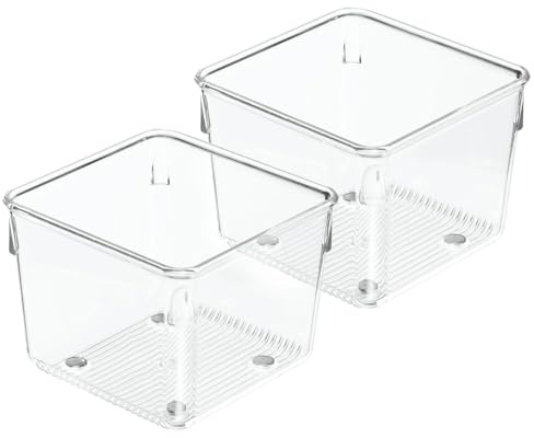 iDesign 52730M2 Linus Organiser Tray, Small Plastic Drawer Insert, Pack of 2 Accessories Organiser Boxes, Clear,10.2 cm x 10.2 cm x 7.6 cm
